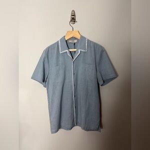 NEW Cove Mens 100% Cotton Short Sleeve Button Up Shirt Blue Resort 334